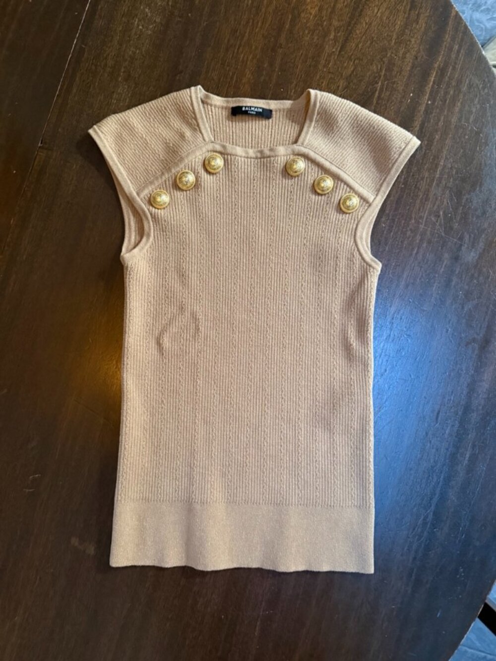 Balmain Paris Tan Ribbed Knit Sleeveless Top -Size 40/Med